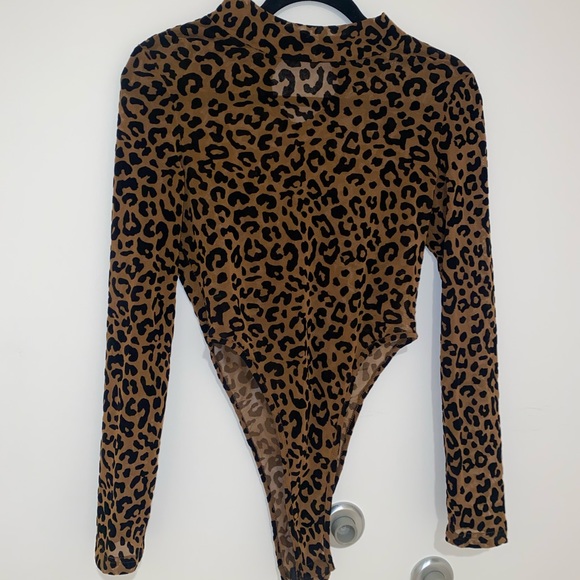 Tops - Boohoo velvet leopard highcut bodysuit